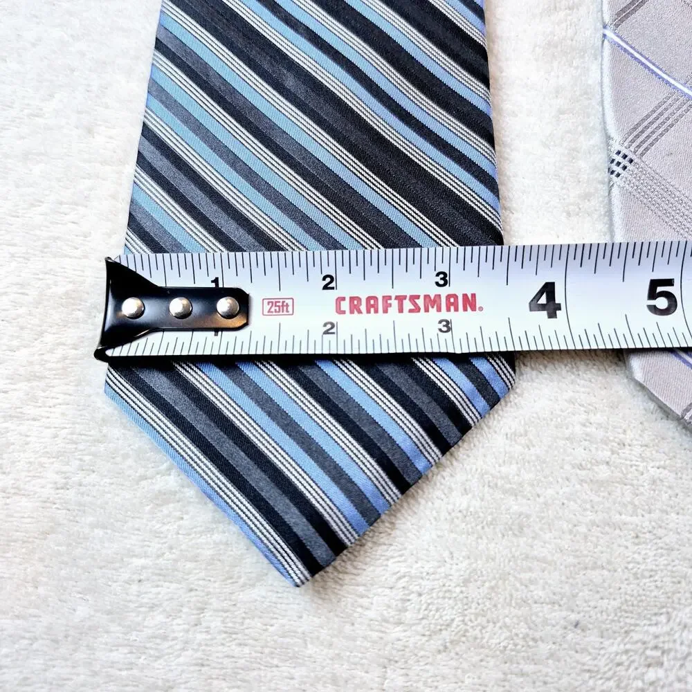 Lot of 2 DKNY Donna Karan Designer Striped Blue & Gray 100% Silk Neckties